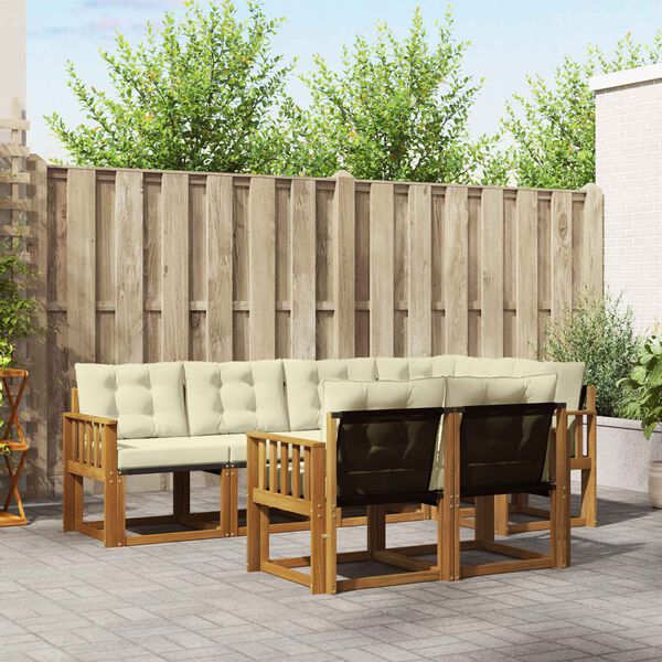 vidaXL Z&aacute;hradn&aacute; s&uacute;prava gaučov s vank&uacute;&scaron;om 7 pcs Pr&iacute;rodn&aacute; a kr&eacute;mov&aacute;