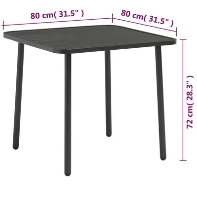 vidaXL Záhradný stôl, tmavosivý 80x80x72 cm, oceľ