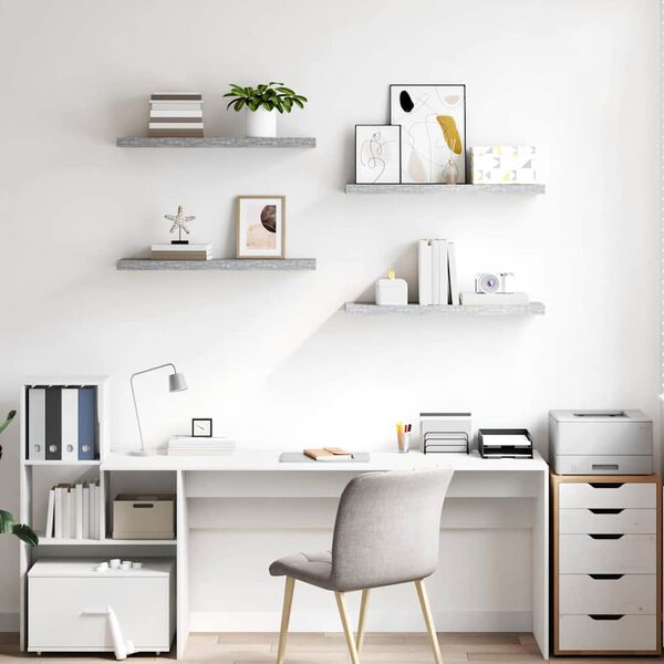 vidaXL Pl&aacute;vaj&uacute;ce n&aacute;stenn&eacute; police 4 ks bet&oacute;nov&eacute; siv&eacute; 80x23,5x3,8 cm MDF