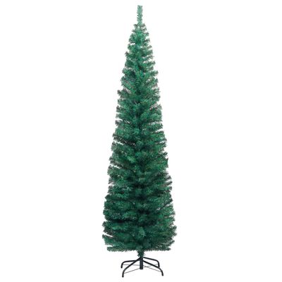 vidaXL Úzky osvetlený umelý vianočný stromček s guľami, zelený 240 cm