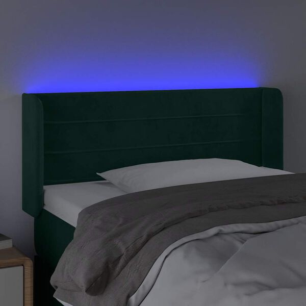 vidaXL Čelo postele s LED tmavozelen&eacute; 103x16x78/88 cm zamat