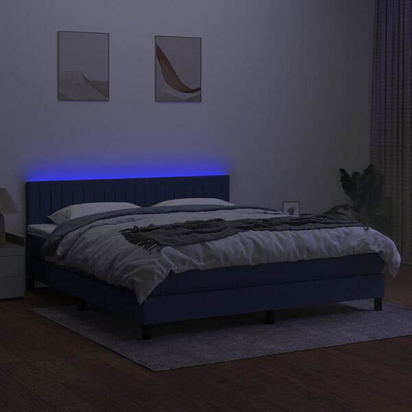 vidaXL Posteľ boxsping s matracom a LED modr&aacute; 180x200 cm l&aacute;tka