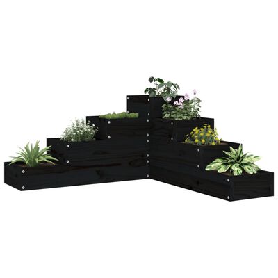 vidaXL Záhradný kvetináč 4-posch. 80,5x79x36cm čierny masivna borovica