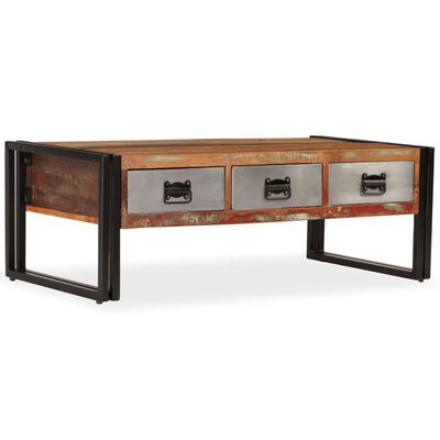 vidaXL Konferenčný stolík s 3 zásuvkami, recyklovaný masív 100x50x35cm