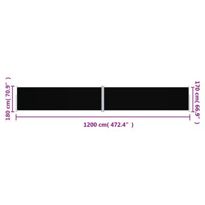 vidaXL Zaťahovacia bočná markíza čierna 180x1200 cm