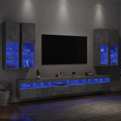 vidaXL 7-dielna súprava TV nástenných skriniek s LED betónovosivá