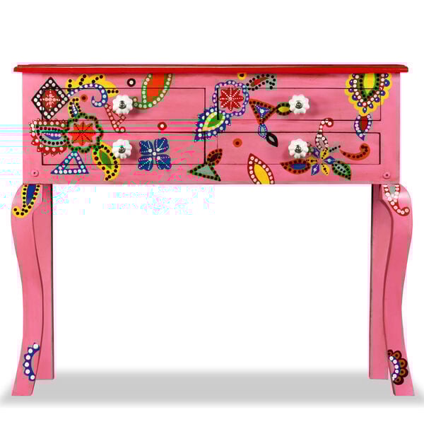 vidaXL Konzolov&yacute; stol&iacute;k, pevn&eacute; mangovn&iacute;kov&eacute; drevo, ružov&yacute;, ručne maľovan&yacute;