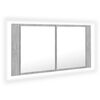vidaXL LED k&uacute;peľňov&aacute; zrkadlov&aacute; skrinka bet&oacute;nov&aacute; siv&aacute; 90x12x45 cm akryl