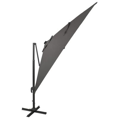 vidaXL Závesný slnečník s tyčou a LED svetlami antracitový 300 cm
