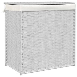 vidaXL K&ocirc;&scaron; na bielizeň s 2 priehradkami biely 53x35x57 cm polyratan