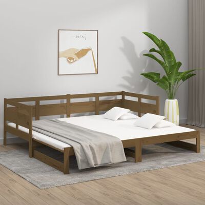 vidaXL Rozkladacia denná posteľ medová borovicový masív 2x(80x200) cm