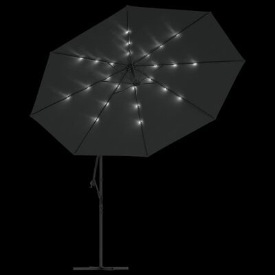 vidaXL Visiaci slnečník LED osvetlenie a kovová tyč antracitový 350 cm