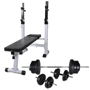 vidaXL Posilňovacia lavica, stojan na z&aacute;važie a sada činiek 60,5kg