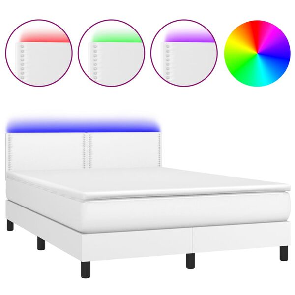 vidaXL Boxspring posteľ s matracom a LED biela 140x190 cm umel&aacute; koža