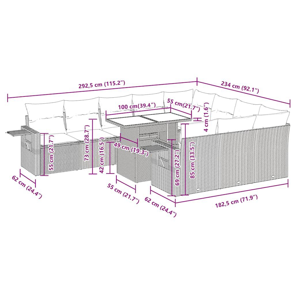 vidaXL 11-dielna záhradná sedacia súprava a vankúše hnedá polyratan