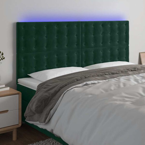 vidaXL Čelo postele s LED tmavozelen&eacute; 180x5x118/128 cm zamat