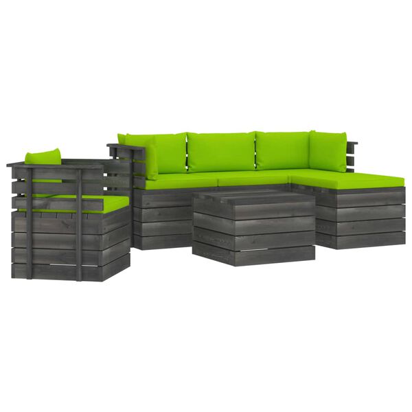 vidaXL 6-dielna z&aacute;hradn&aacute; s&uacute;prava z paliet s podložkami borovicov&yacute; mas&iacute;v