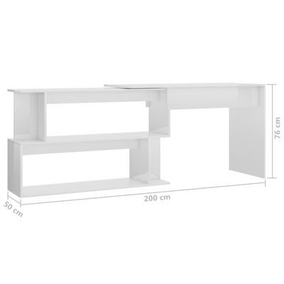 vidaXL Rohový stôl, lesklý biely 200x50x76 cm, kompozitné drevo