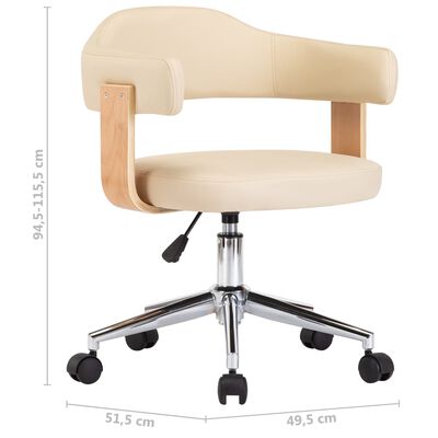 vidaXL Otočná kancelárska stolička krémová ohýbané drevo a umelá koža