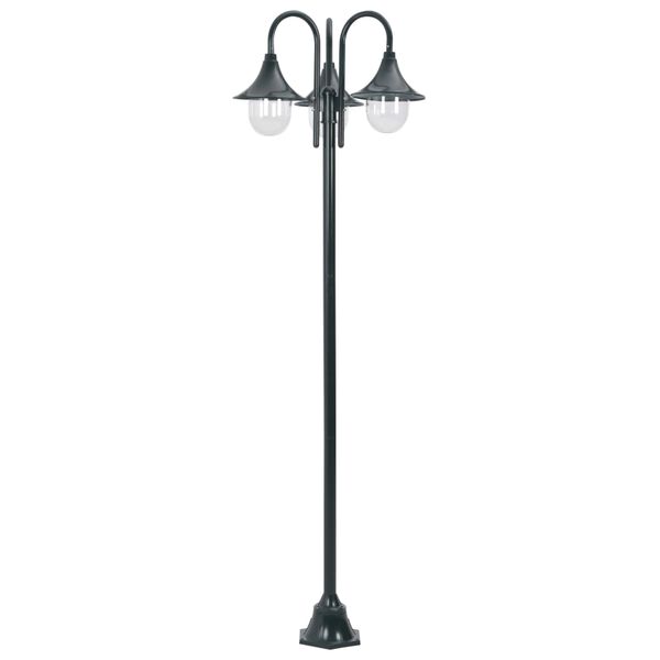 vidaXL Z&aacute;hradn&aacute; stĺpov&aacute; lampa E27 220 cm hlin&iacute;kov&aacute; 3-lamp&aacute;&scaron;e tmavozelen&aacute;