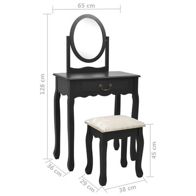 vidaXL Toaletný stolík so stoličkou čierny 65x36x128 cm drevo paulovnie MDF