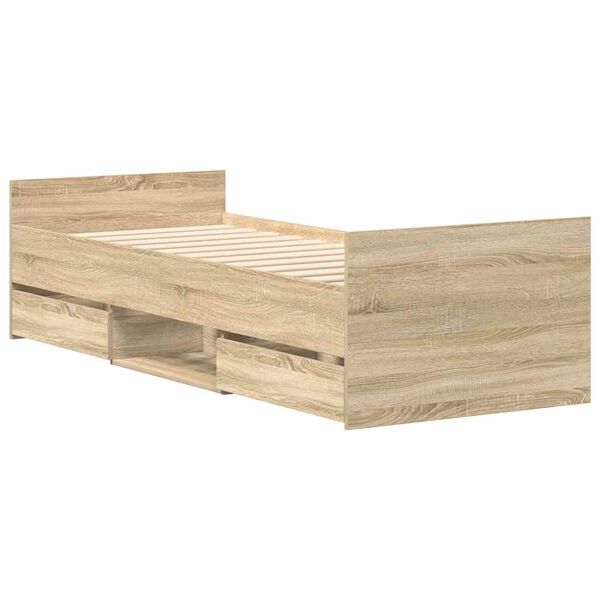 vidaXL Posteľný rám s predným a zadným čelom, dub sonoma 100x200 cm
