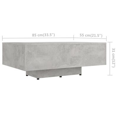 vidaXL Konferenčný stolík, betónovo sivý 85x55x31 cm, drevotrieska