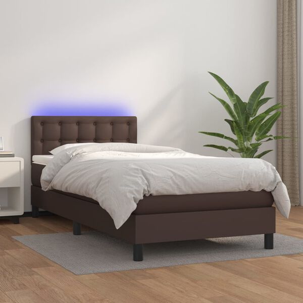 vidaXL Boxspring posteľ s matracom a LED hned&aacute; 100x200 cm umel&aacute; koža