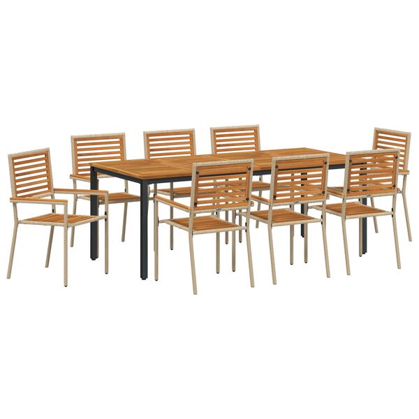 vidaXL Z&aacute;hradn&yacute; jed&aacute;lensk&yacute; set 9 pcs B&eacute;žov&aacute; 200 x 100 x 75 cm