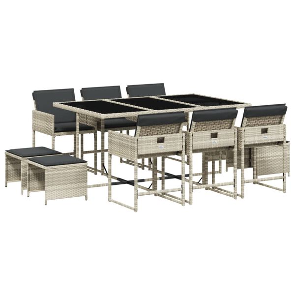 vidaXL 11-dielna z&aacute;hr. jed&aacute;lensk&aacute; s&uacute;prava vank&uacute;&scaron;e svetlosiv&aacute; polyratan