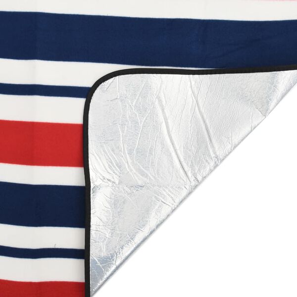 vidaXL Piknikov&aacute; deka skladacia červen&aacute; a modr&aacute; pruhy 200x200 cm zamat