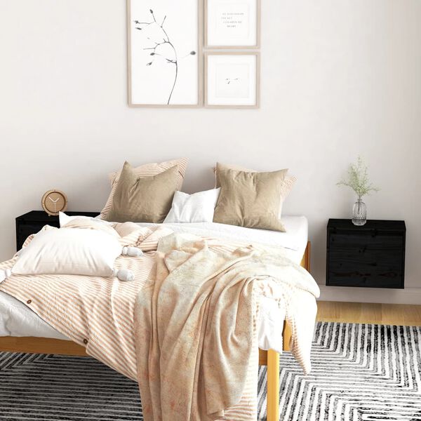 vidaXL Nástenné skrinky 2 ks čierne 45x30x35 cm masívna borovica