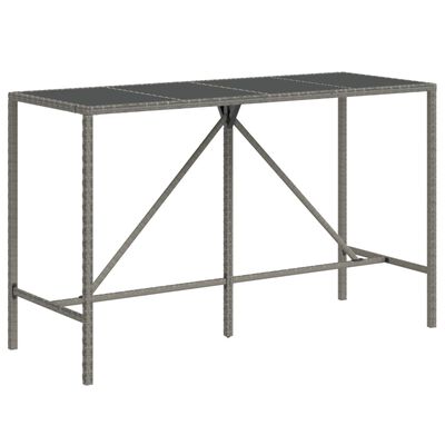 vidaXL Barový stôl so sklenenou doskou sivý 180x70x110 cm polyratan