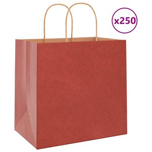 vidaXL Papierov&eacute; ta&scaron;ky 250 ks s r&uacute;čkami, červen&eacute;, 26x17x25 cm