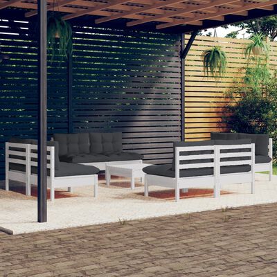 vidaXL 9-dielny záhradný set s antracitovými vankúšmi borovicové drevo