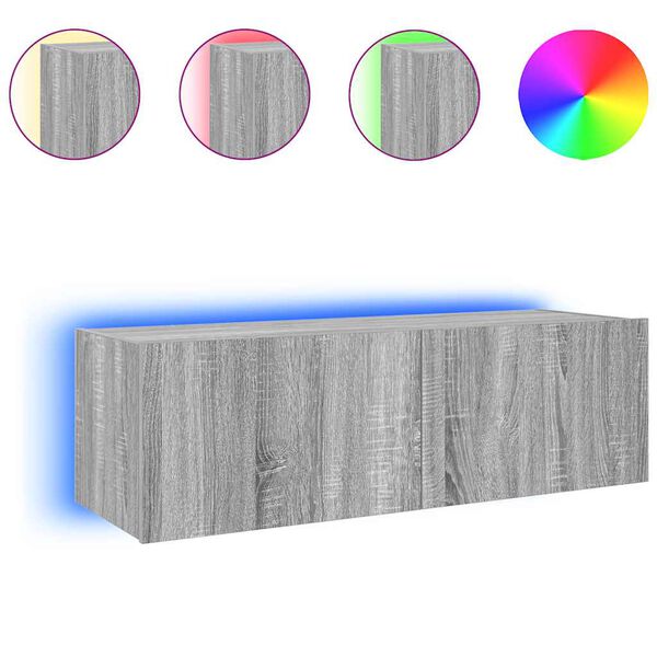 vidaXL TV n&aacute;stenn&aacute; skrinka s LED svetlami siv&aacute; sonoma 100x35x31 cm