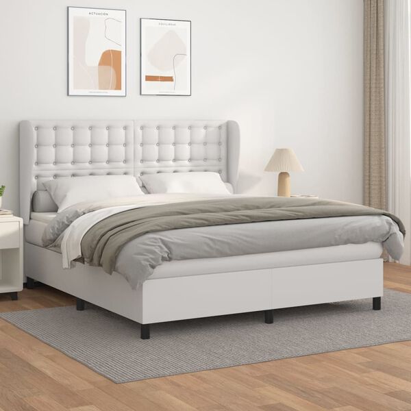 vidaXL Boxspring posteľ s matracom biela 160x200 cm umel&aacute; koža