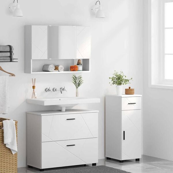 vidaXL Sada k&uacute;peľňov&eacute;ho n&aacute;bytku 3 pcs Biela Spracovan&eacute; drevo a kov