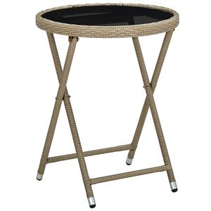 vidaXL Čajov&yacute; stol&iacute;k b&eacute;žov&yacute; 60 cm polyratan a tvrden&eacute; sklo