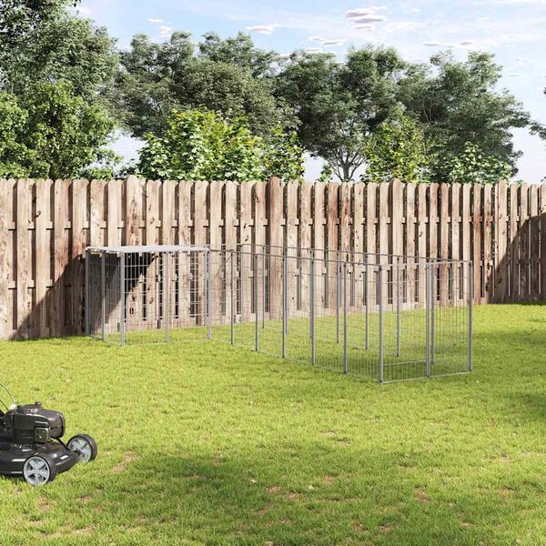 vidaXL Koterec pre psy strieborný 6,05 m² oceľ