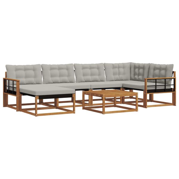 vidaXL Z&aacute;hradn&aacute; s&uacute;prava gaučov s vank&uacute;&scaron;om 7 pcs Pr&iacute;rodn&aacute; a svetlosiv&aacute;