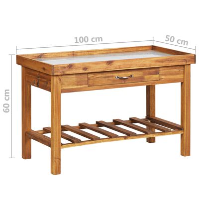 vidaXL Záhradný pracovný stôl s pozinkovaným povrchom akáciový masív