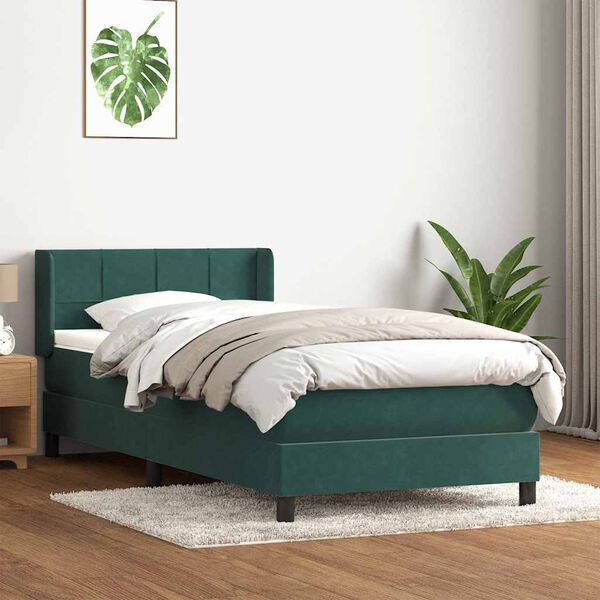 vidaXL Posteľný rám boxspring s matracom Tmavozelená 80x210 cm zamat