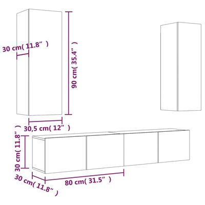 vidaXL 4-dielna súprava TV skriniek vysoký lesk biela spracované drevo