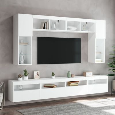 vidaXL 8-dielna súprava TV nástenných skriniek s LED svetlami biela
