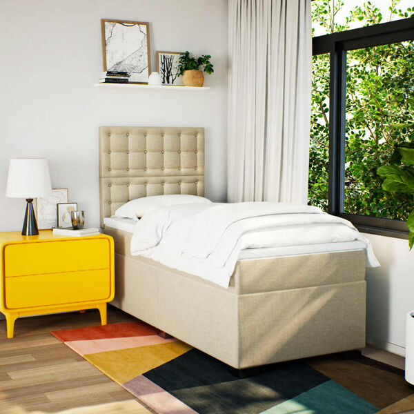 vidaXL Posteľn&yacute; r&aacute;m boxspring s matracom kr&eacute;mov&yacute; 90x190 cm l&aacute;tka