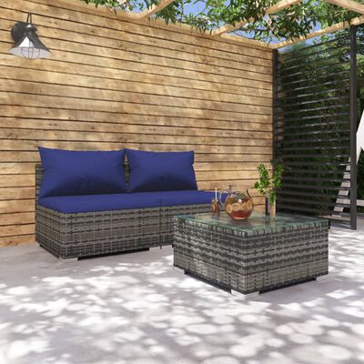 vidaXL 3-dielna záhradná sedacia súprava s podložkami, polyratan, sivá