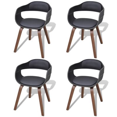 vidaXL Jedálenské stoličky 4 ks, čierne, ohýbané drevo a umelá koža