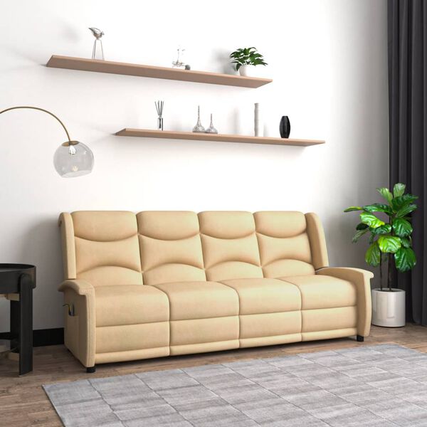 vidaXL 4-miestne sklápacie masážne kreslo, krémové, mikrovlákno