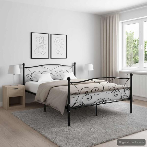 vidaXL Posteľný rám s lamelovým roštom, čierny, kov 160x200 cm